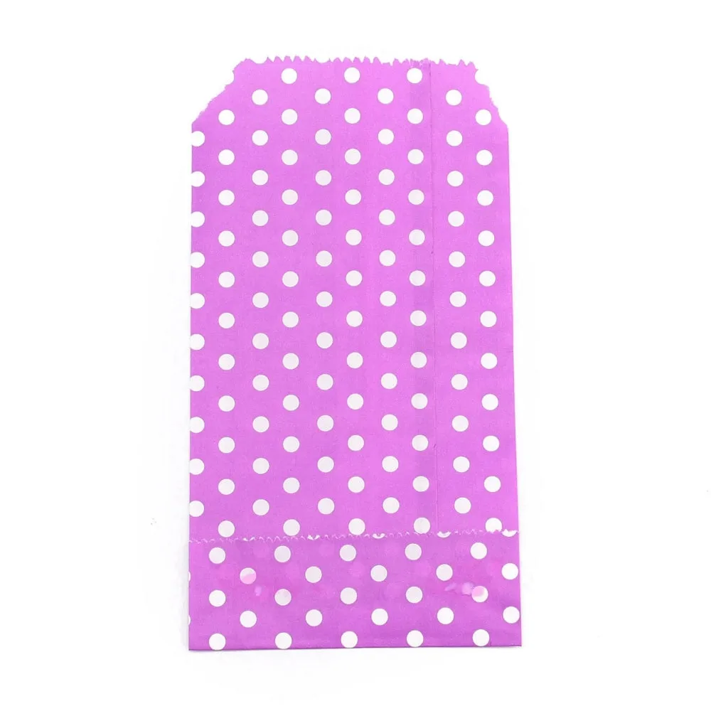 100 pc Kraft Paper Bags, No Handles, Storage Bags, White Polka Dot Pattern, Wedding Party Birthday Gift Bag, Purple, 15x8.3x0.02cm