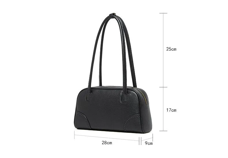 28CM large capacity cowhide single shoulder cowhide commuting handbag 2828 black