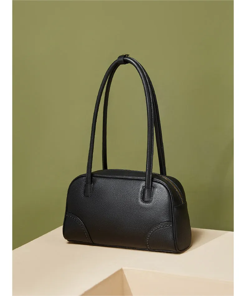 28CM large capacity cowhide single shoulder cowhide commuting handbag 2828 black