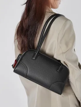 28CM large capacity cowhide single shoulder cowhide commuting handbag 2828 black