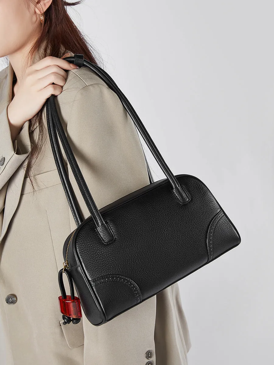 28CM large capacity cowhide single shoulder cowhide commuting handbag 2828 black
