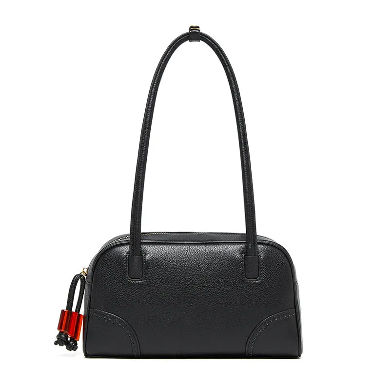 28CM large capacity cowhide single shoulder cowhide commuting handbag 2828 black