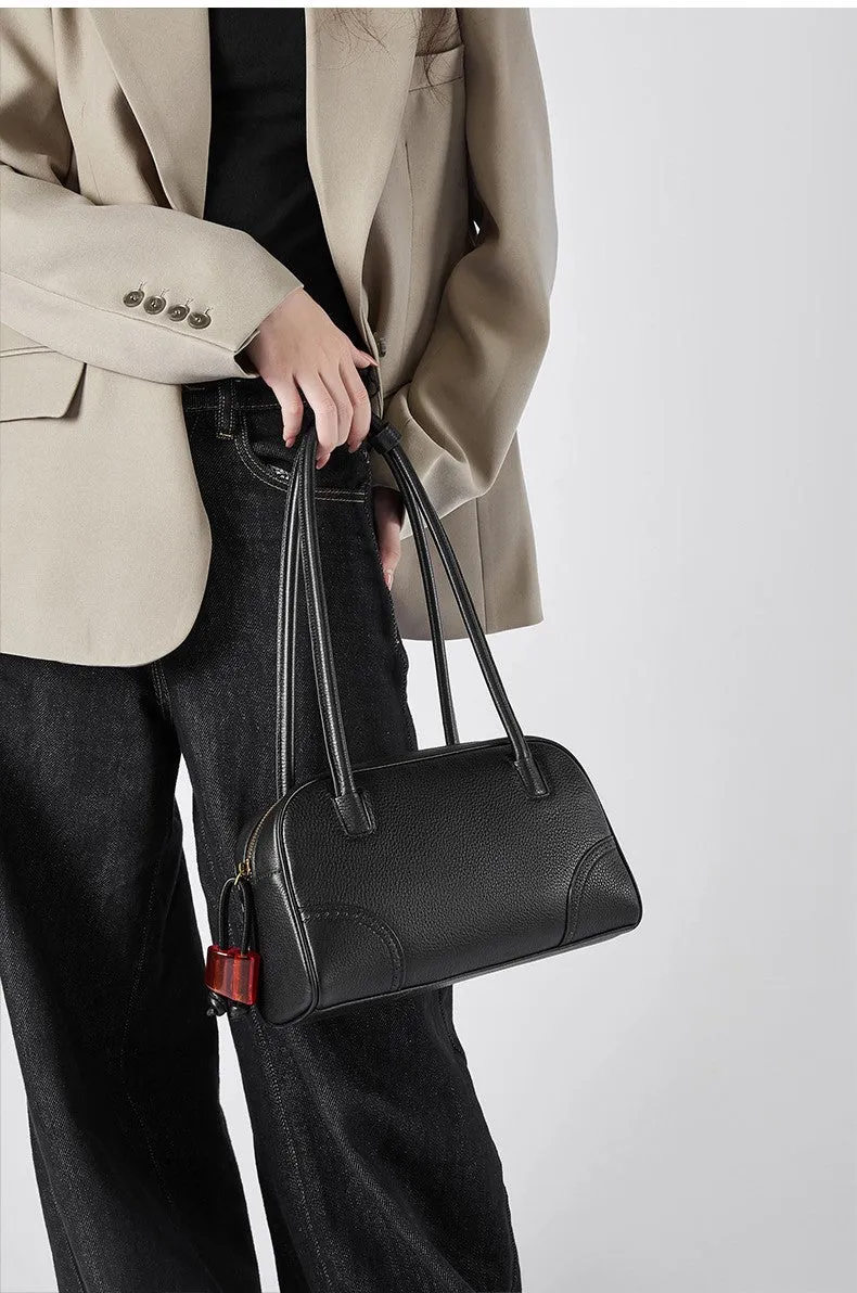 28CM large capacity cowhide single shoulder cowhide commuting handbag 2828 black