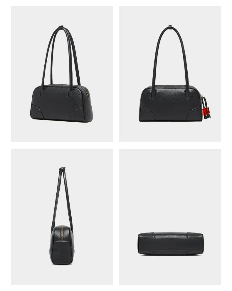 28CM large capacity cowhide single shoulder cowhide commuting handbag 2828 black