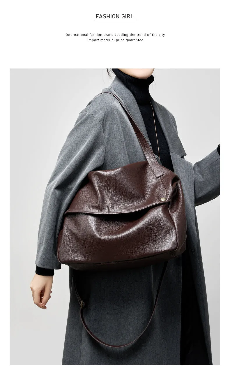 36CM large capacity single shoulder leather soft leather tote women's bag 2957 coffee