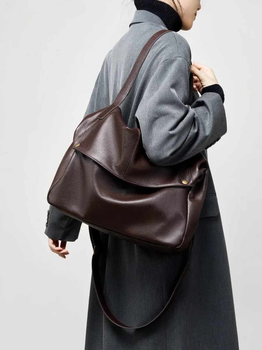36CM large capacity single shoulder leather soft leather tote women's bag 2957 coffee