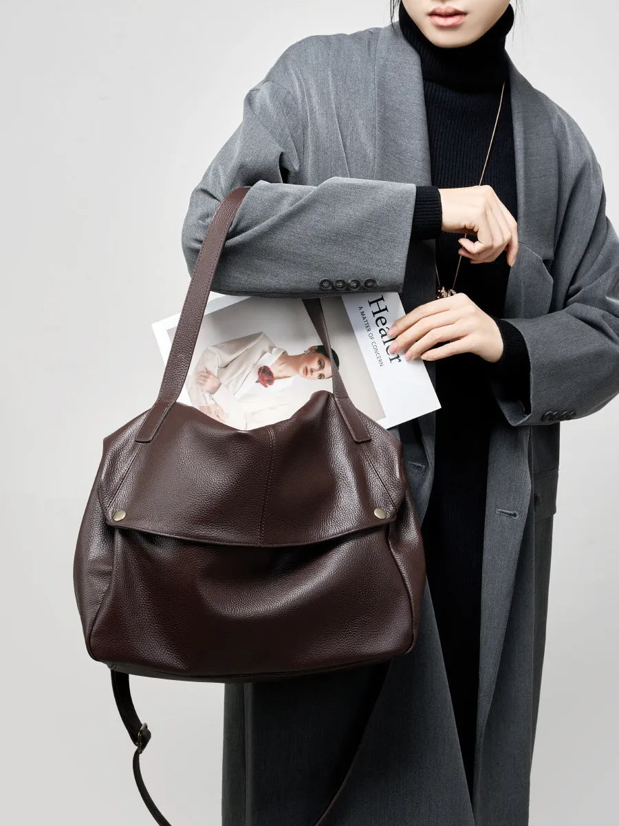 36CM large capacity single shoulder leather soft leather tote women's bag 2957 coffee