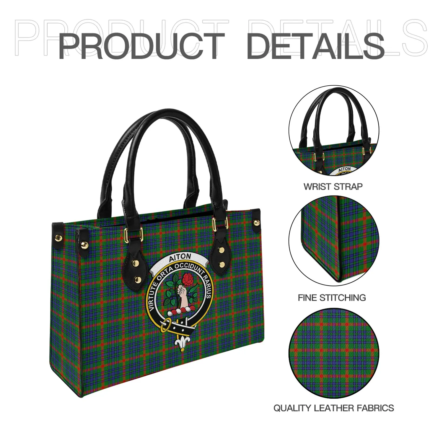 Aiton Tartan Leather Bag with Family Crest