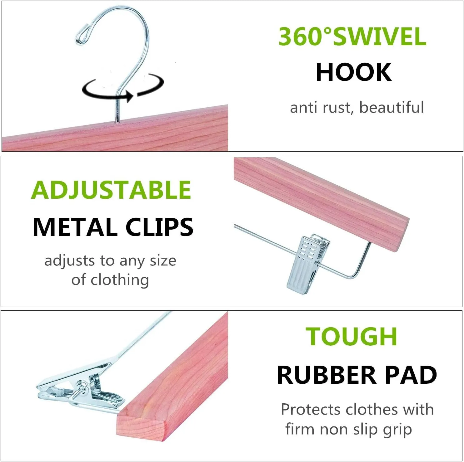Amber Home 12 Pack American Red Cedar Wood Pants Hangers, Natural Cedar Wooden Slacks Skirts Hangers with 2-Adjustable Clips, Bottom Hangers for Trousers, Jeans, Shorts (12 Pack)