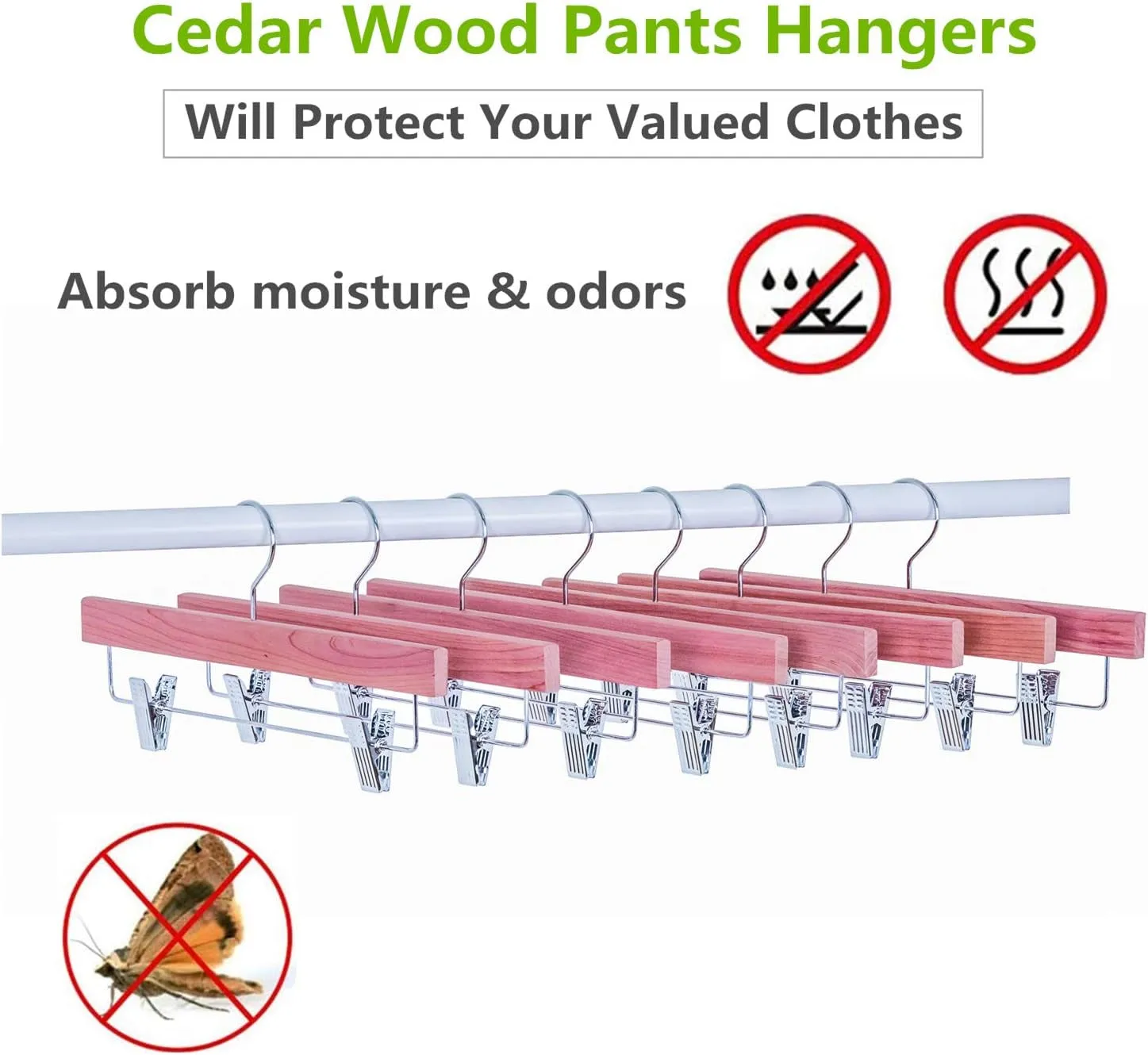 Amber Home 12 Pack American Red Cedar Wood Pants Hangers, Natural Cedar Wooden Slacks Skirts Hangers with 2-Adjustable Clips, Bottom Hangers for Trousers, Jeans, Shorts (12 Pack)