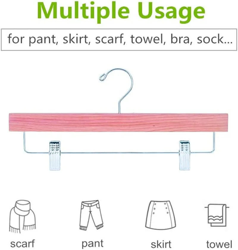 Amber Home 12 Pack American Red Cedar Wood Pants Hangers, Natural Cedar Wooden Slacks Skirts Hangers with 2-Adjustable Clips, Bottom Hangers for Trousers, Jeans, Shorts (12 Pack)