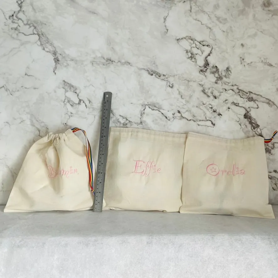 BABY PINK personalised cotton drawstring bags