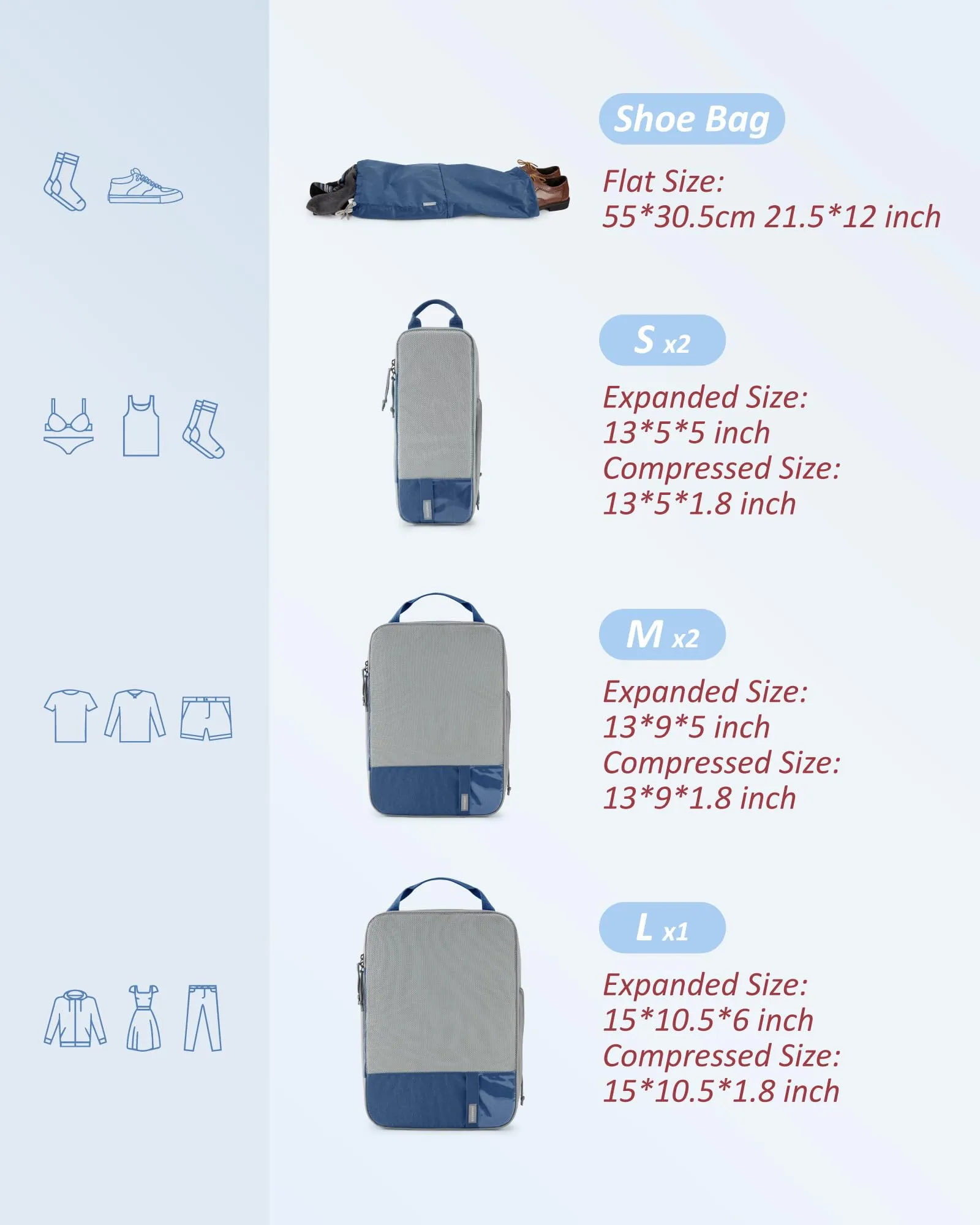 BAGSMART 6 Set Compression Packing Cubes for Travel, Lightweight Vacation Travel Essentials for Men, Travel Accessories for Suitcase Organizer Bags Set, Durable Luggage Organizer Travel Bags