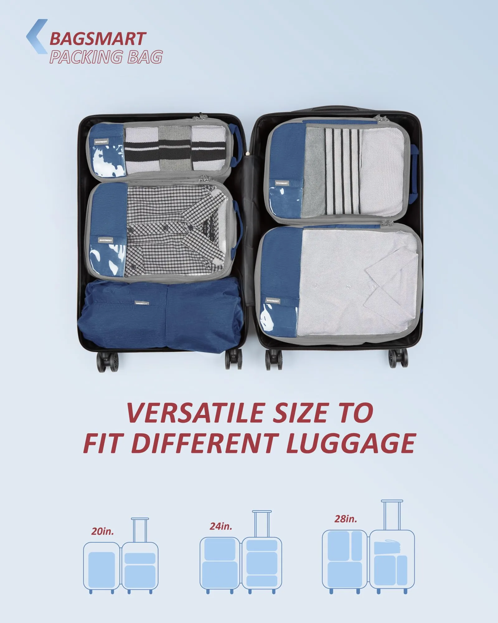 BAGSMART 6 Set Compression Packing Cubes for Travel, Lightweight Vacation Travel Essentials for Men, Travel Accessories for Suitcase Organizer Bags Set, Durable Luggage Organizer Travel Bags