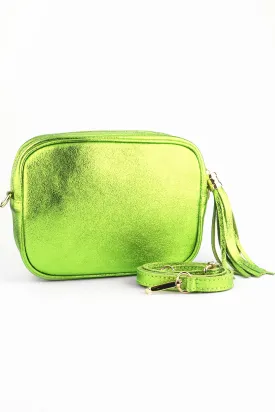 Beau - Italian Leather Crossbody Bag - Lime, Metallic
