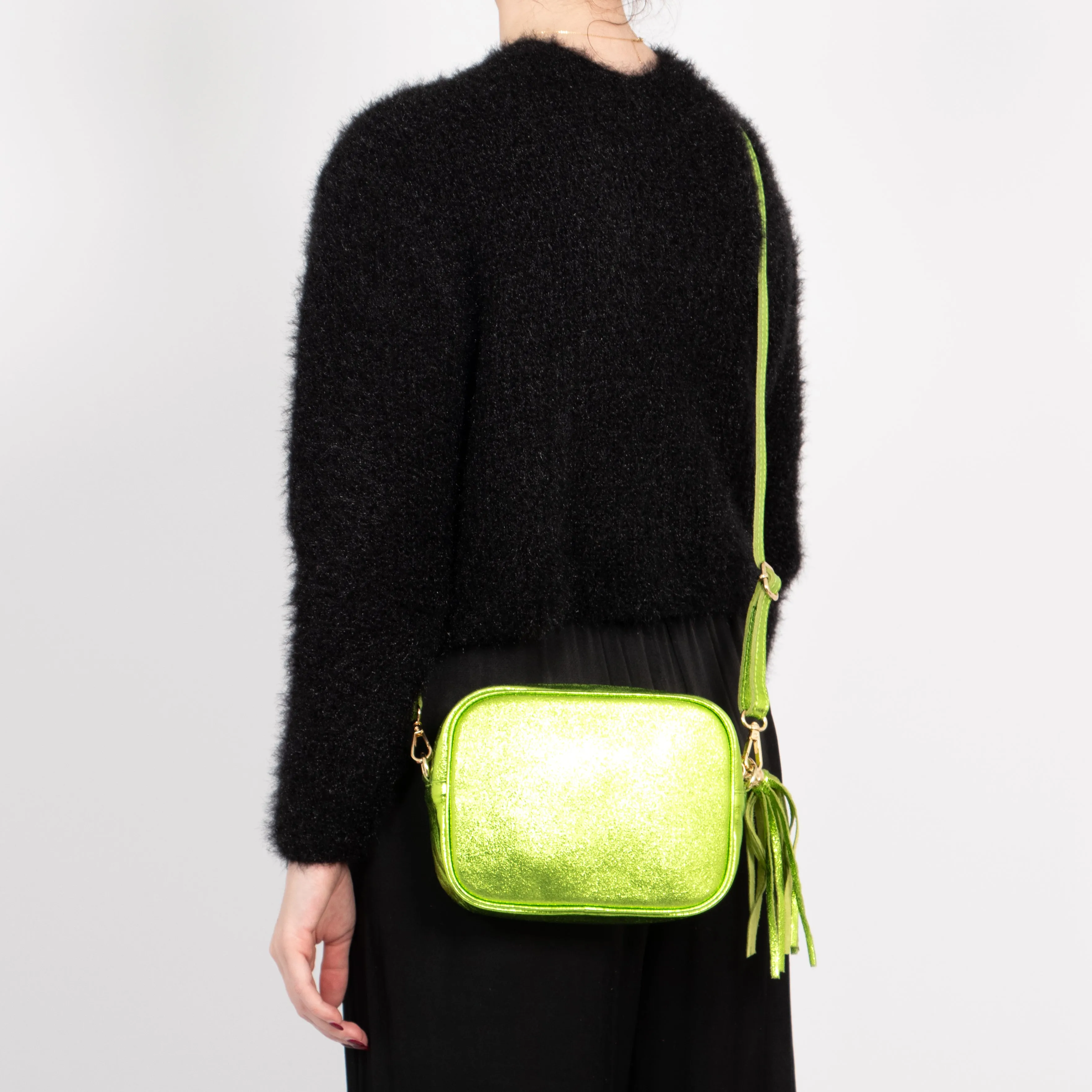 Beau - Italian Leather Crossbody Bag - Lime, Metallic