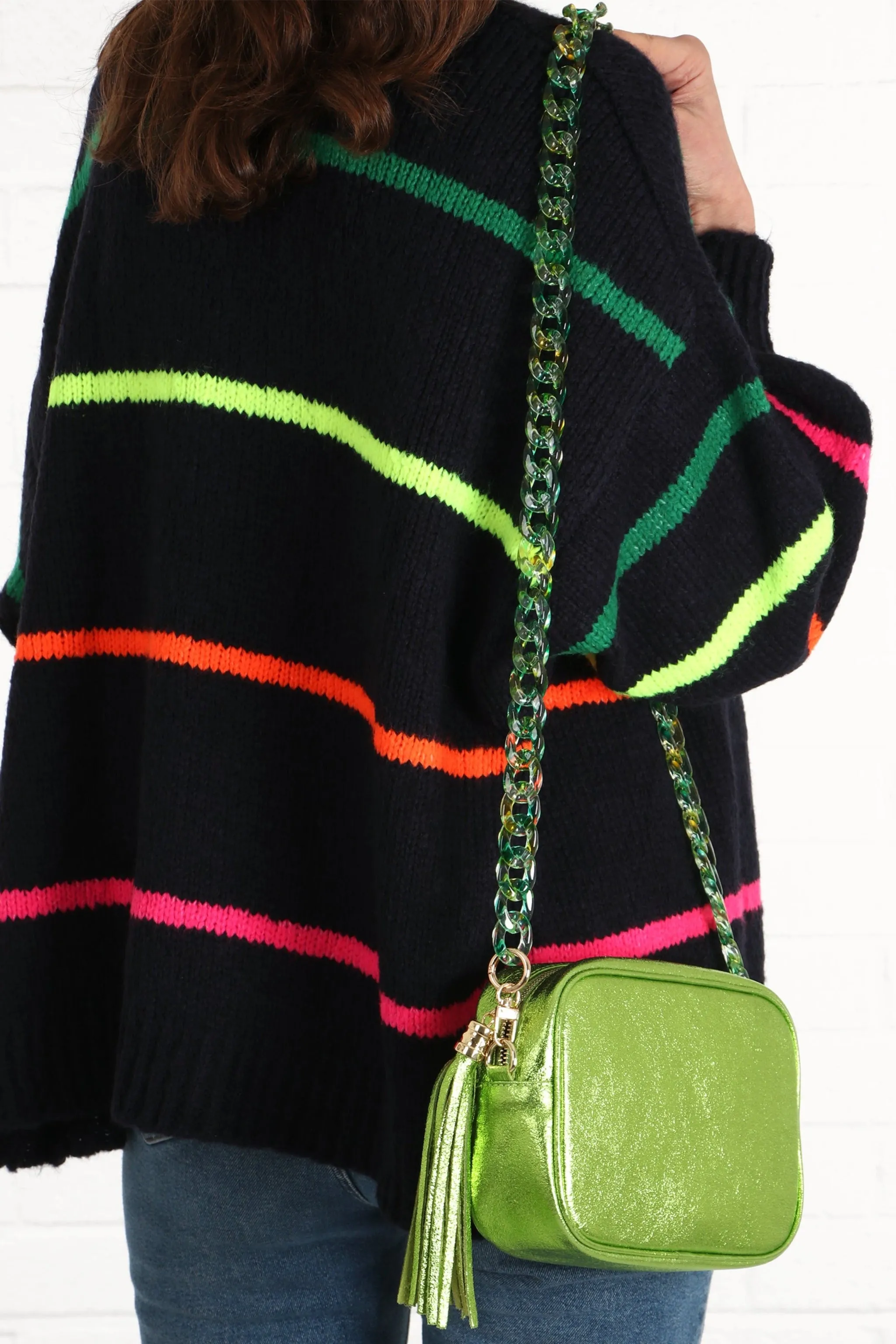 Beau - Italian Leather Crossbody Bag - Lime, Metallic