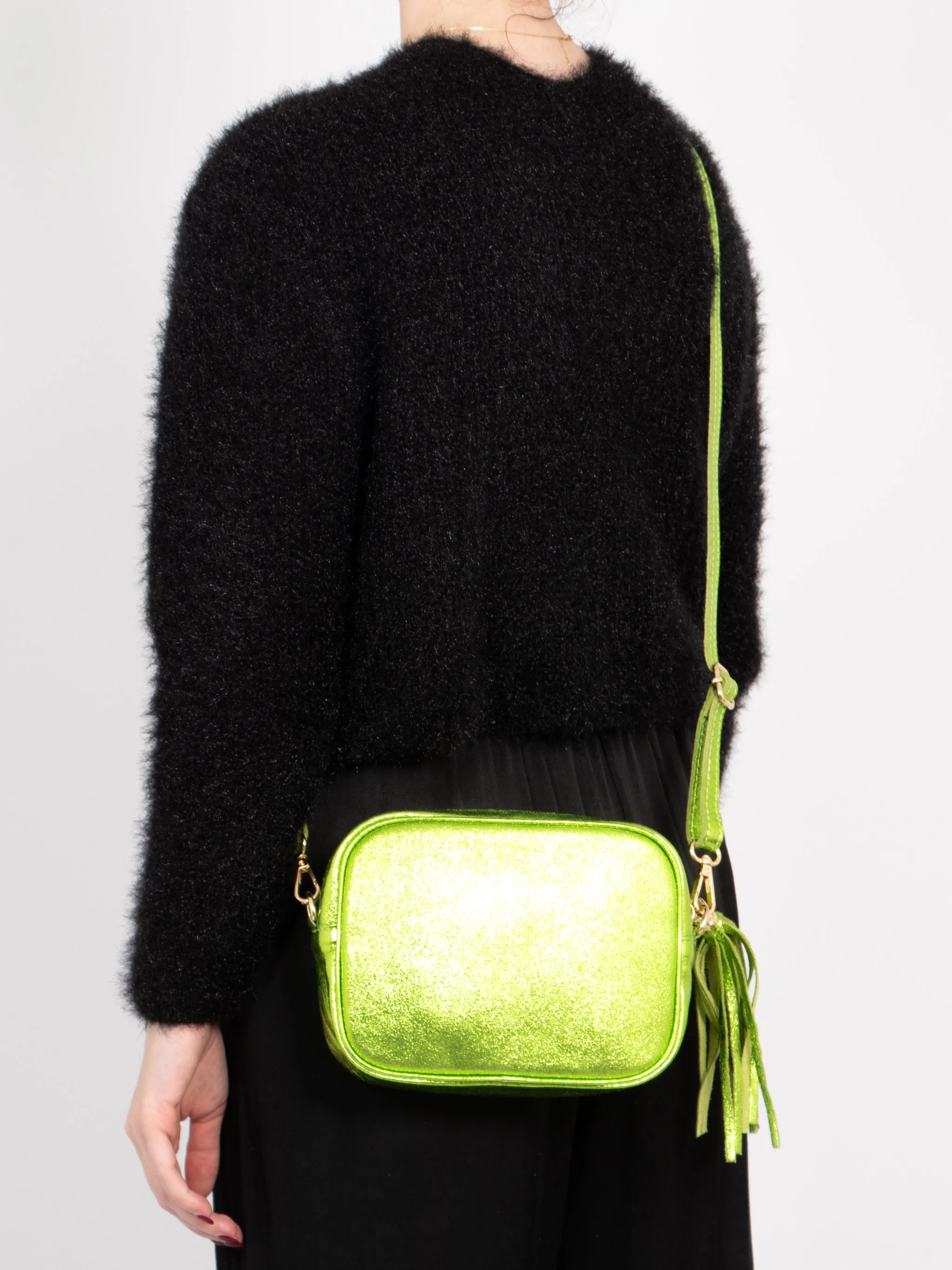 Beau - Italian Leather Crossbody Bag - Lime, Metallic