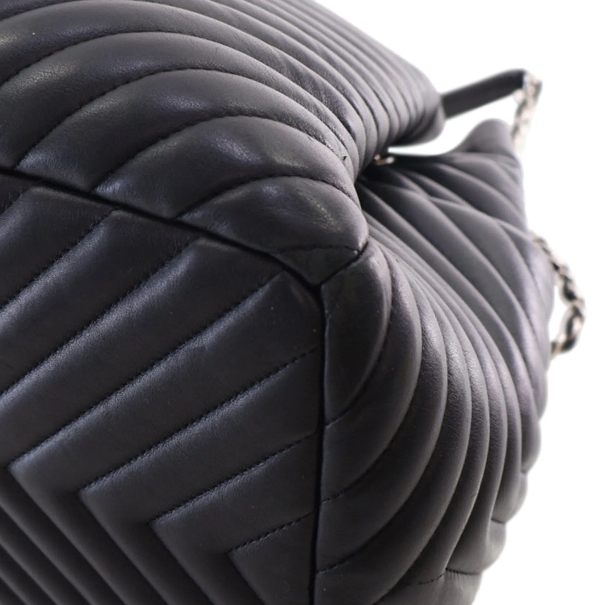Black Chanel Chevron Calfskin Urban Spirit Bucket Bag