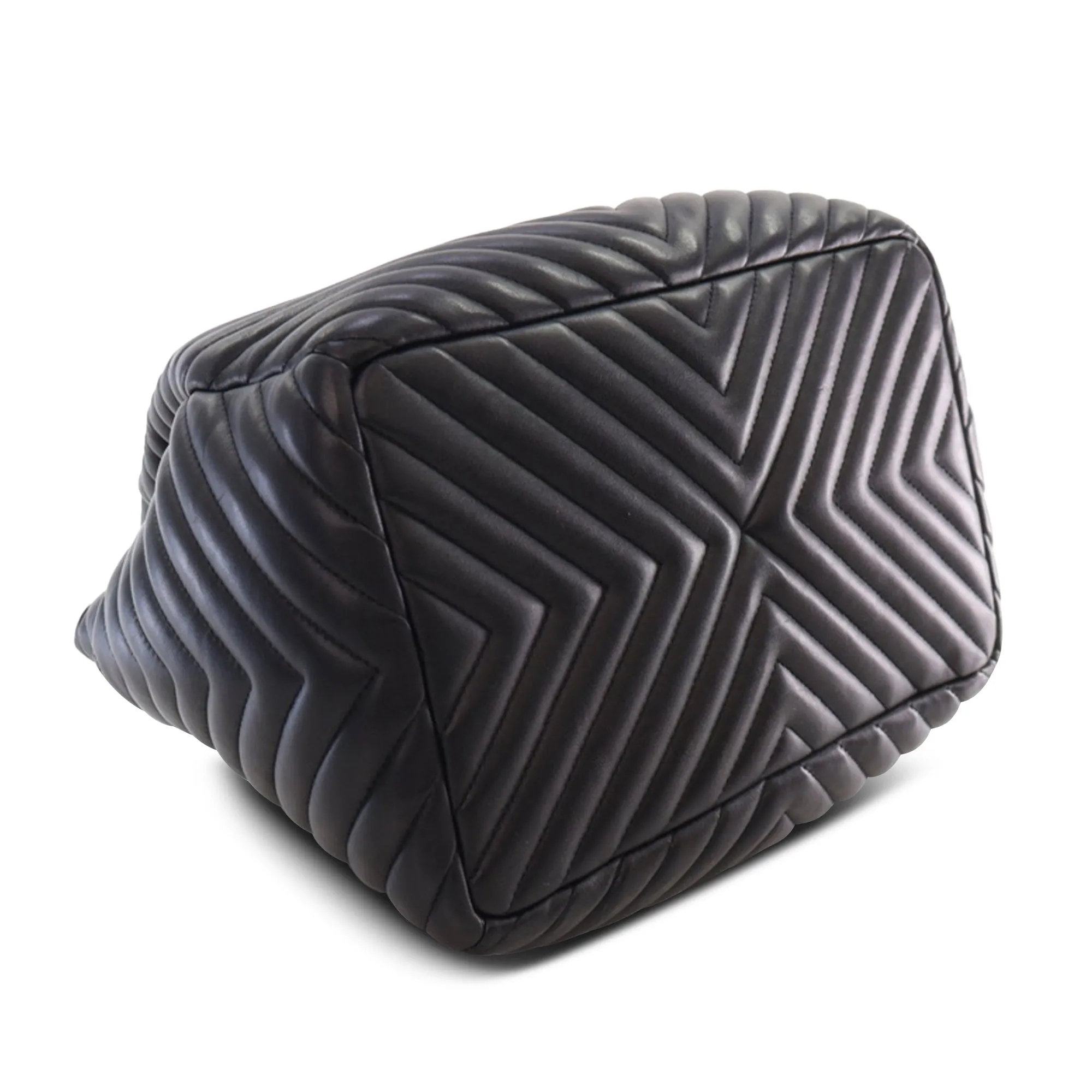 Black Chanel Chevron Calfskin Urban Spirit Bucket Bag