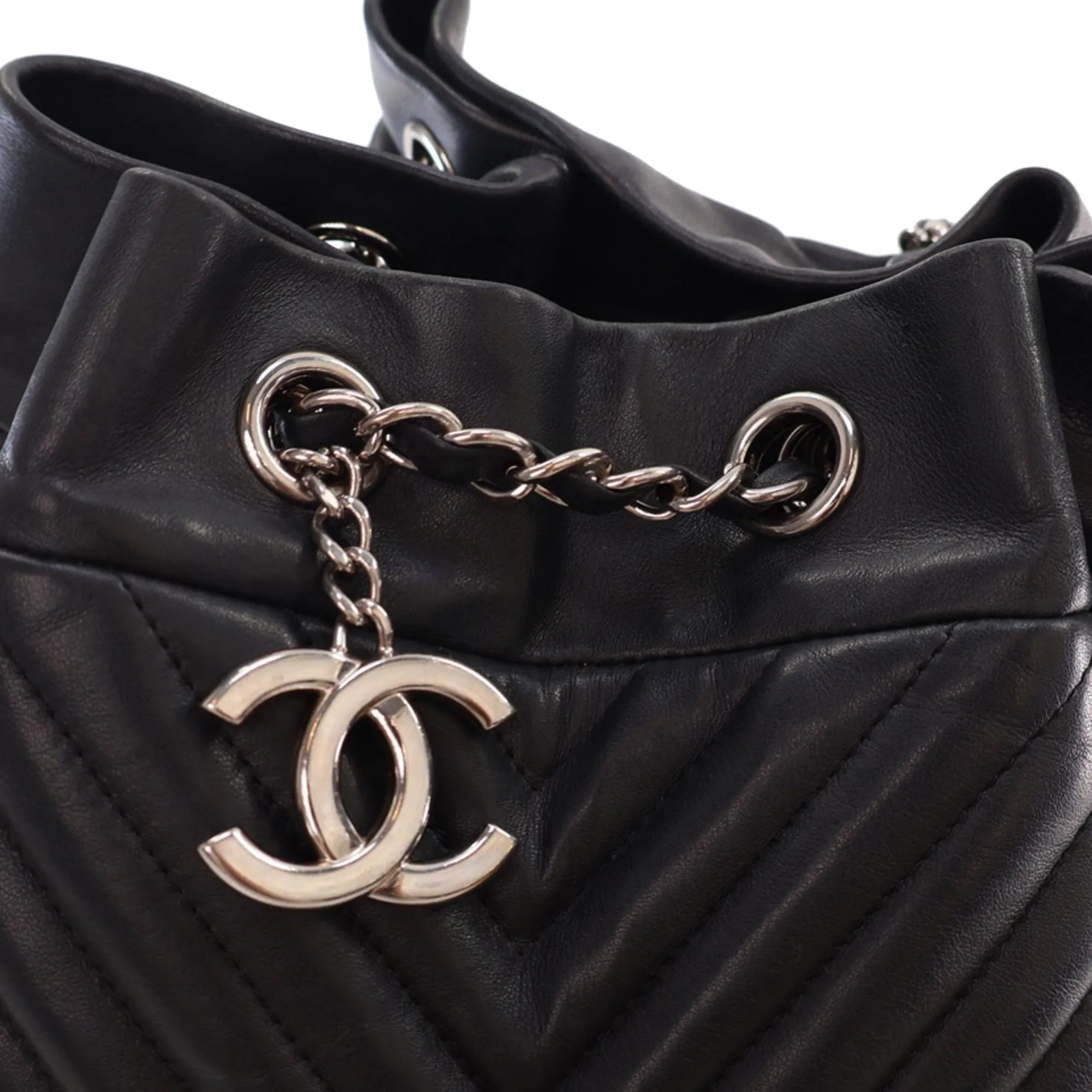 Black Chanel Chevron Calfskin Urban Spirit Bucket Bag