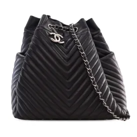Black Chanel Chevron Calfskin Urban Spirit Bucket Bag