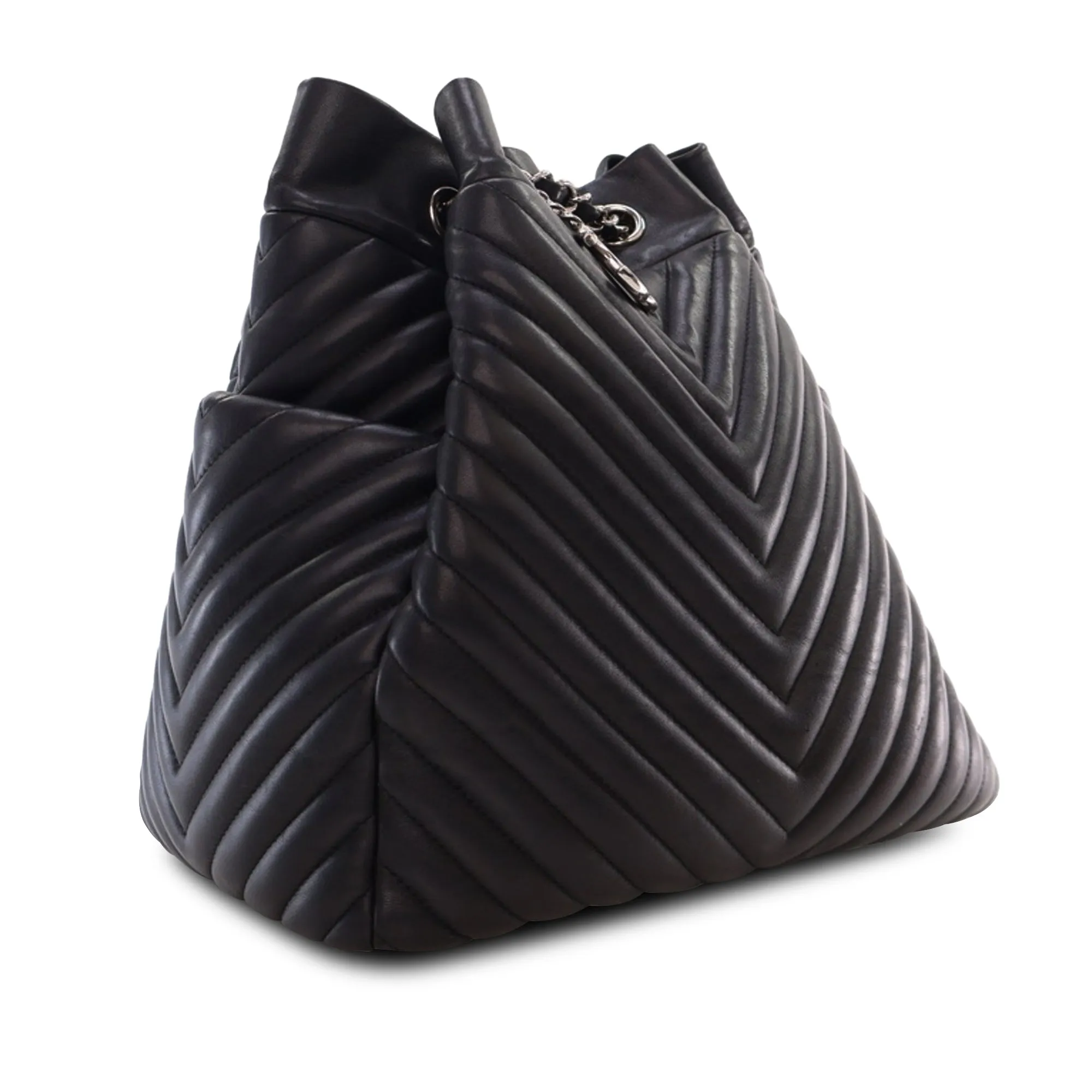 Black Chanel Chevron Calfskin Urban Spirit Bucket Bag