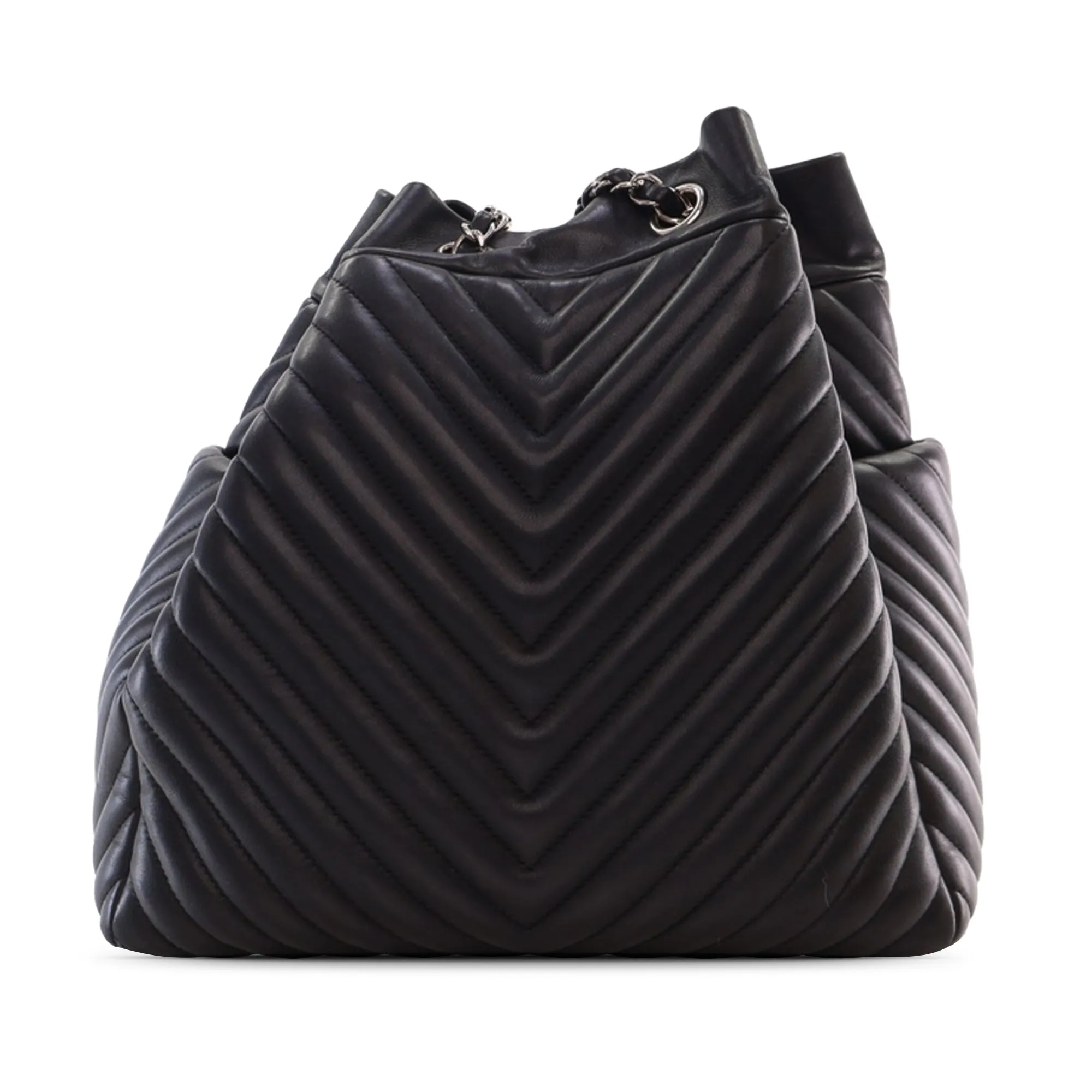 Black Chanel Chevron Calfskin Urban Spirit Bucket Bag