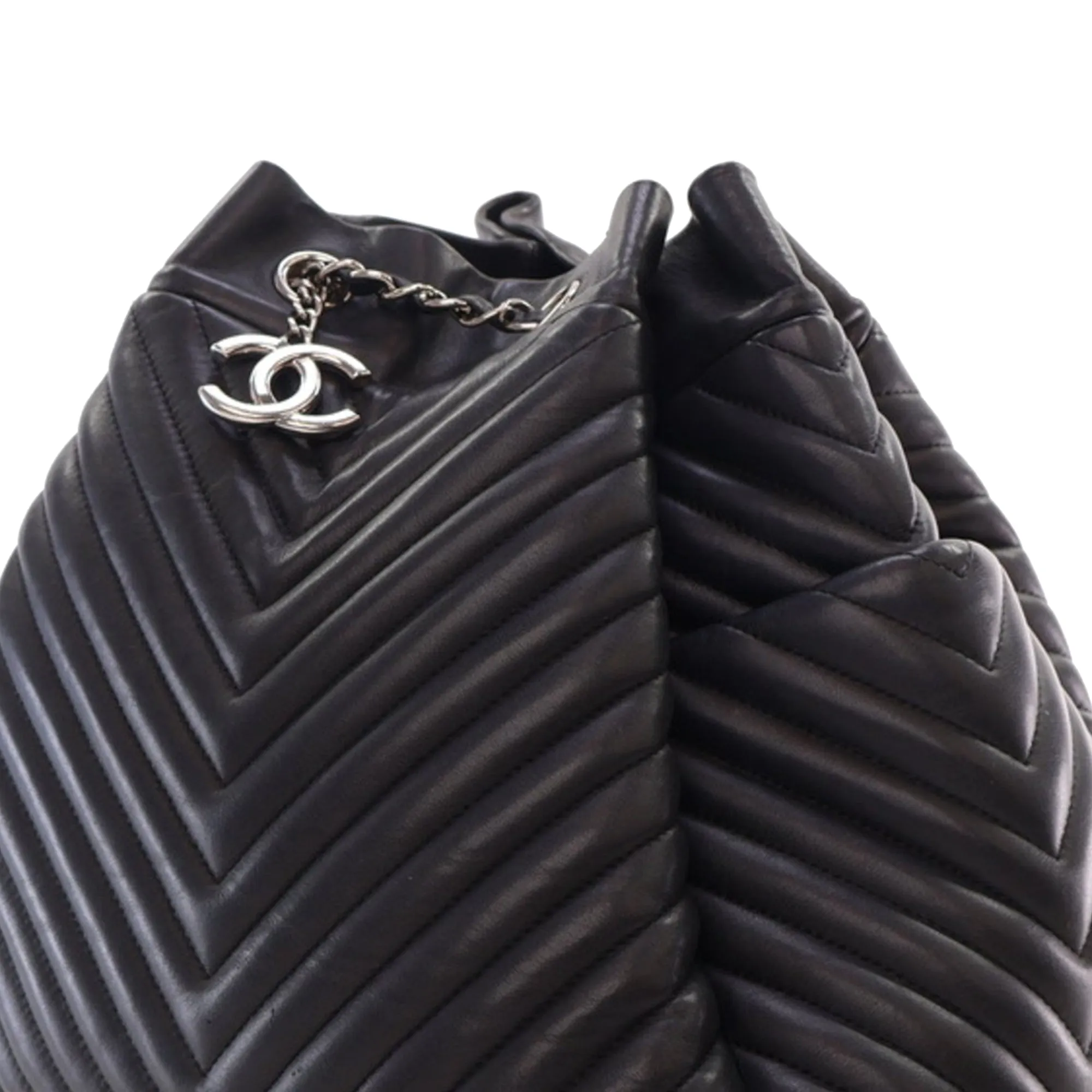 Black Chanel Chevron Calfskin Urban Spirit Bucket Bag