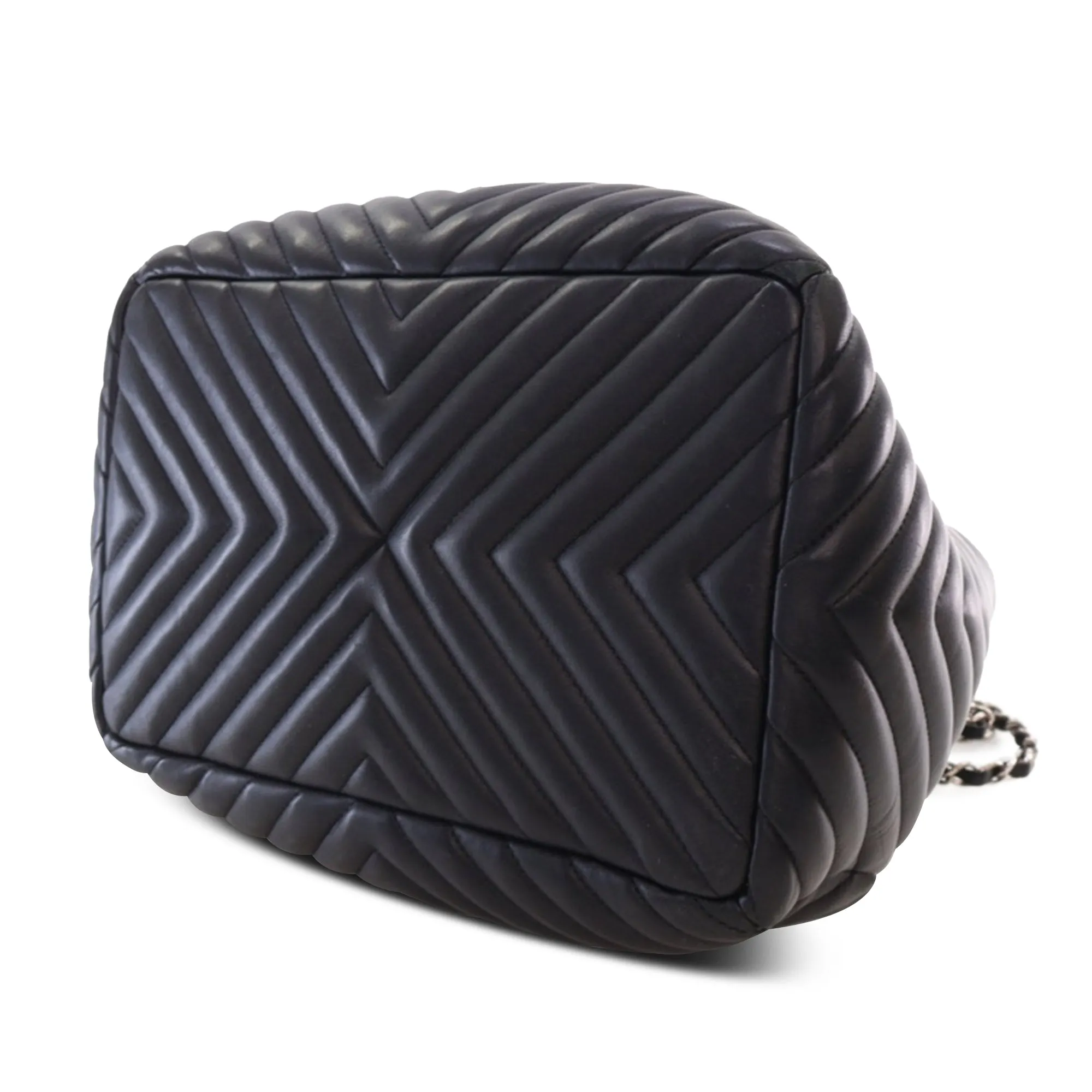 Black Chanel Chevron Calfskin Urban Spirit Bucket Bag