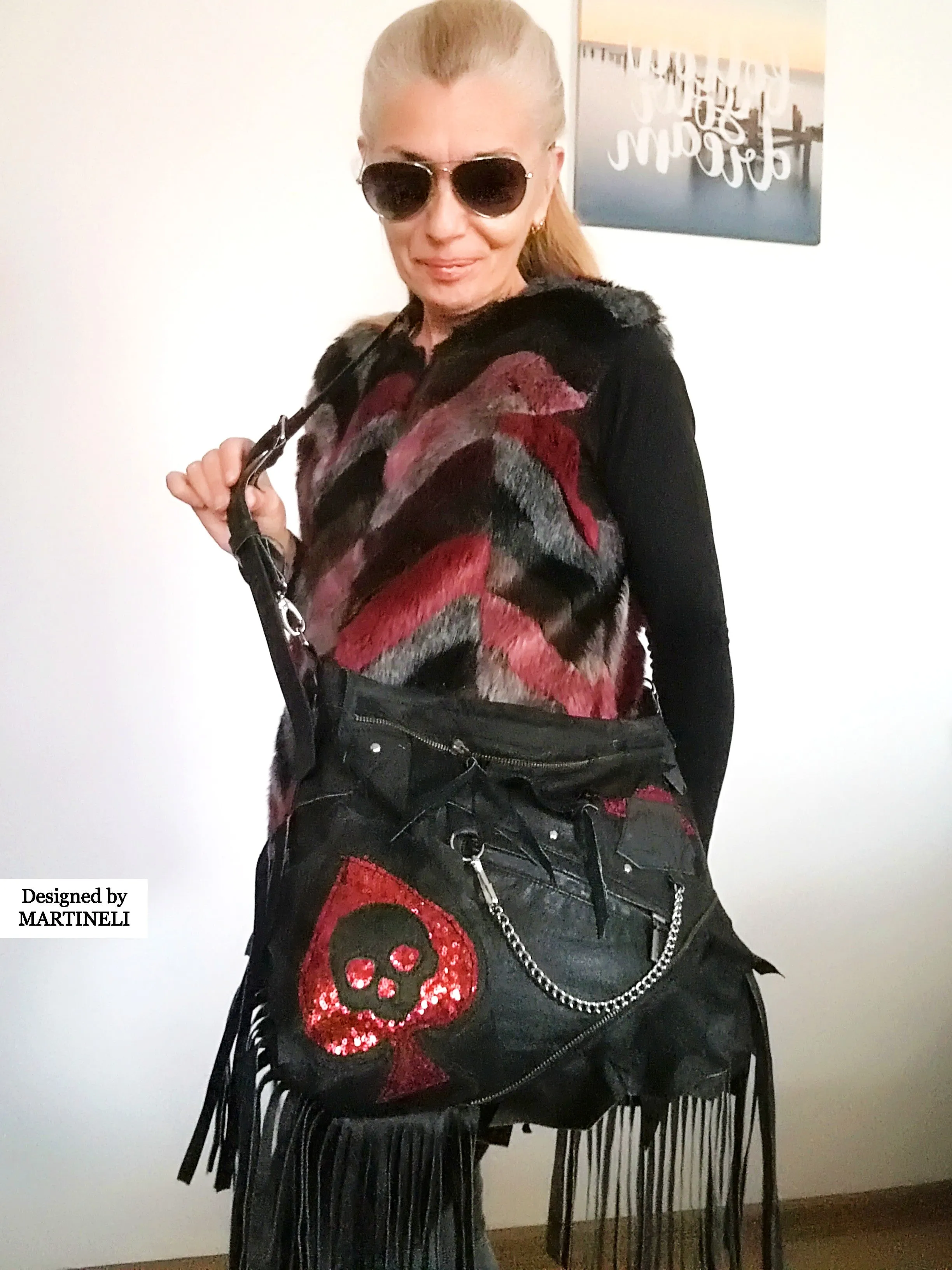 Black Leather Gothic Bag Luxury Rock Festival Skull Crossbody Tote Bag