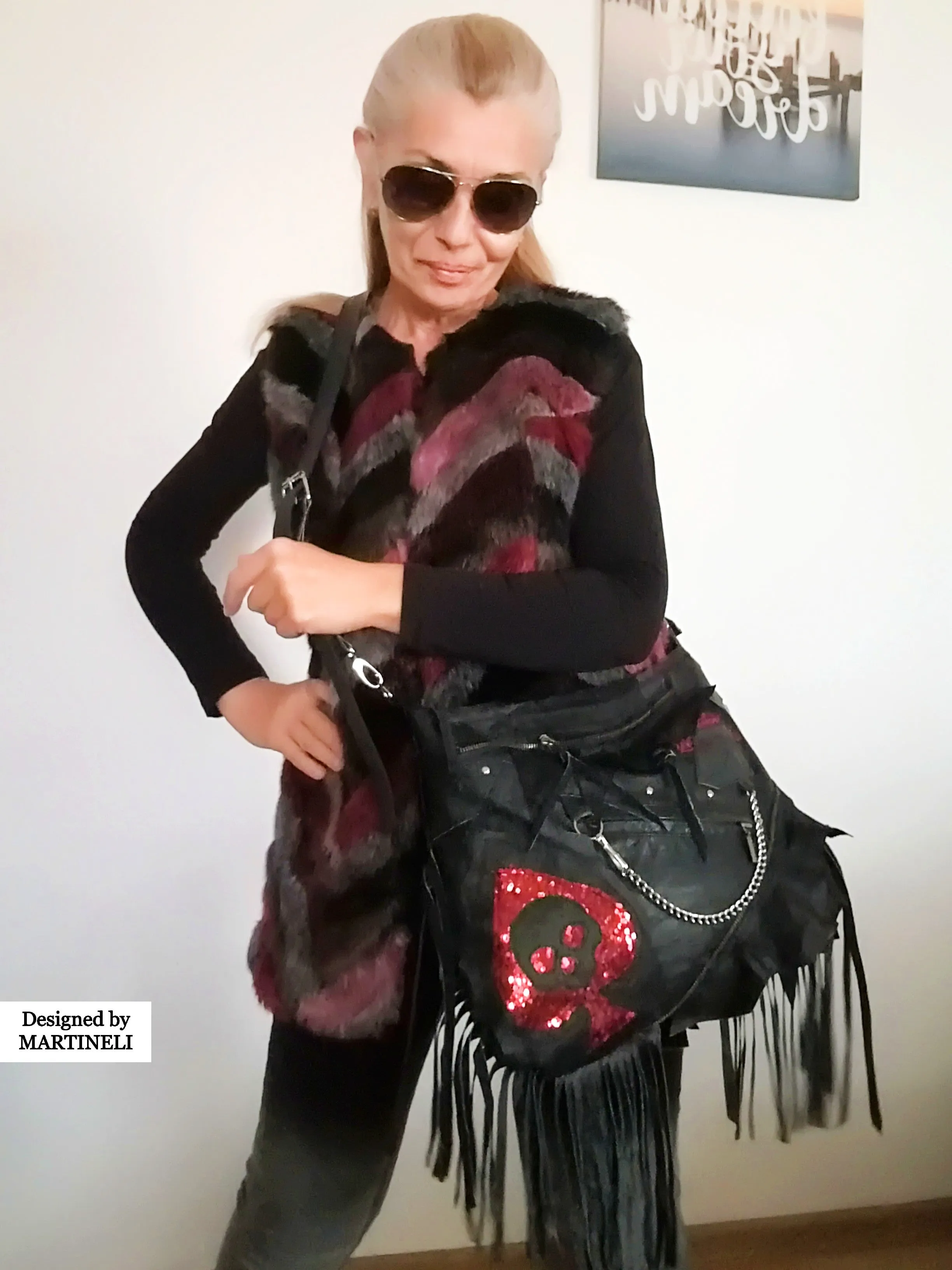 Black Leather Gothic Bag Luxury Rock Festival Skull Crossbody Tote Bag