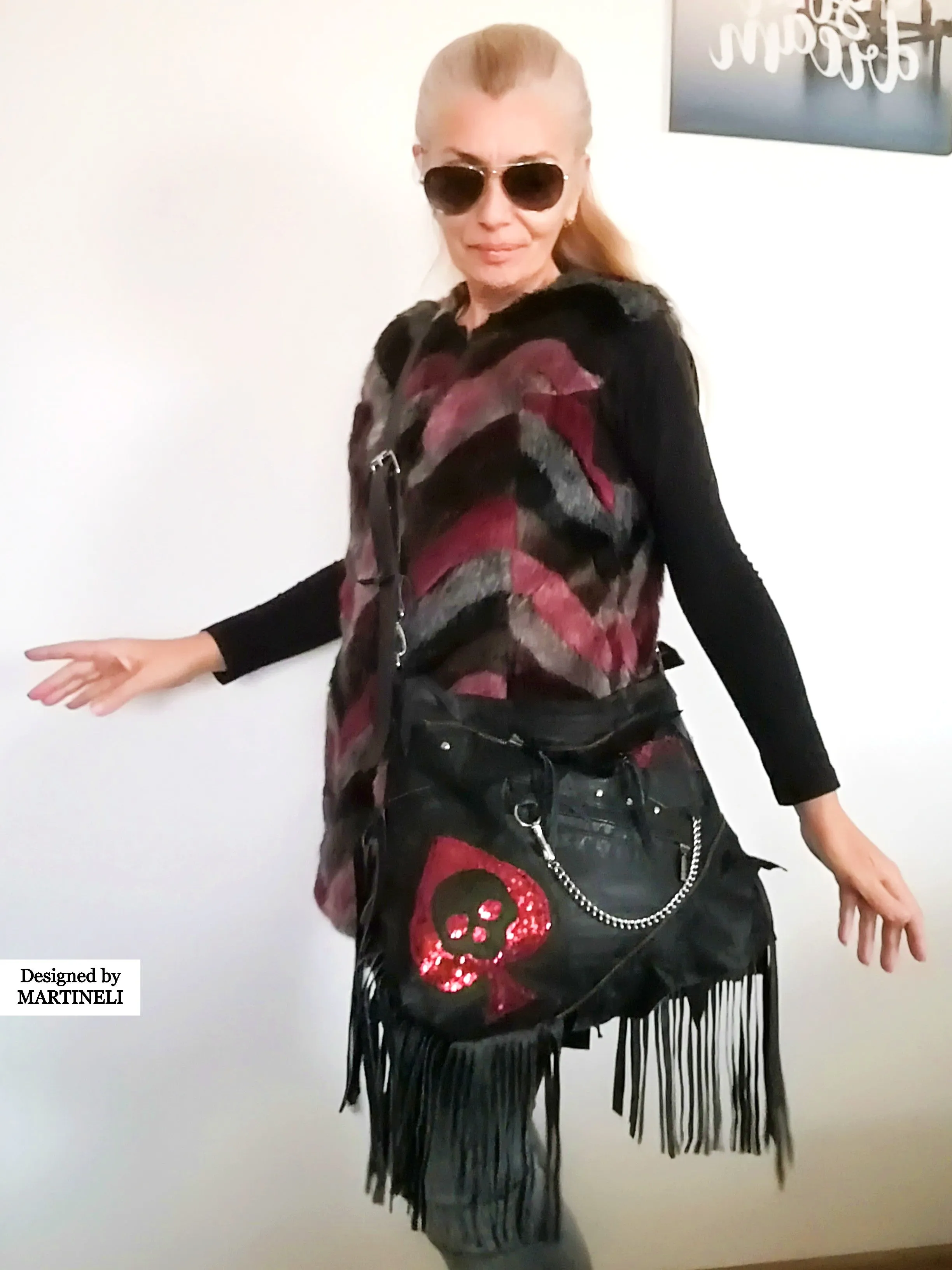 Black Leather Gothic Bag Luxury Rock Festival Skull Crossbody Tote Bag