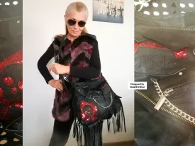 Black Leather Gothic Bag Luxury Rock Festival Skull Crossbody Tote Bag