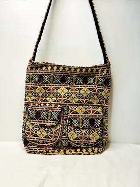 Black Multicolor Tote Bag With Pockets