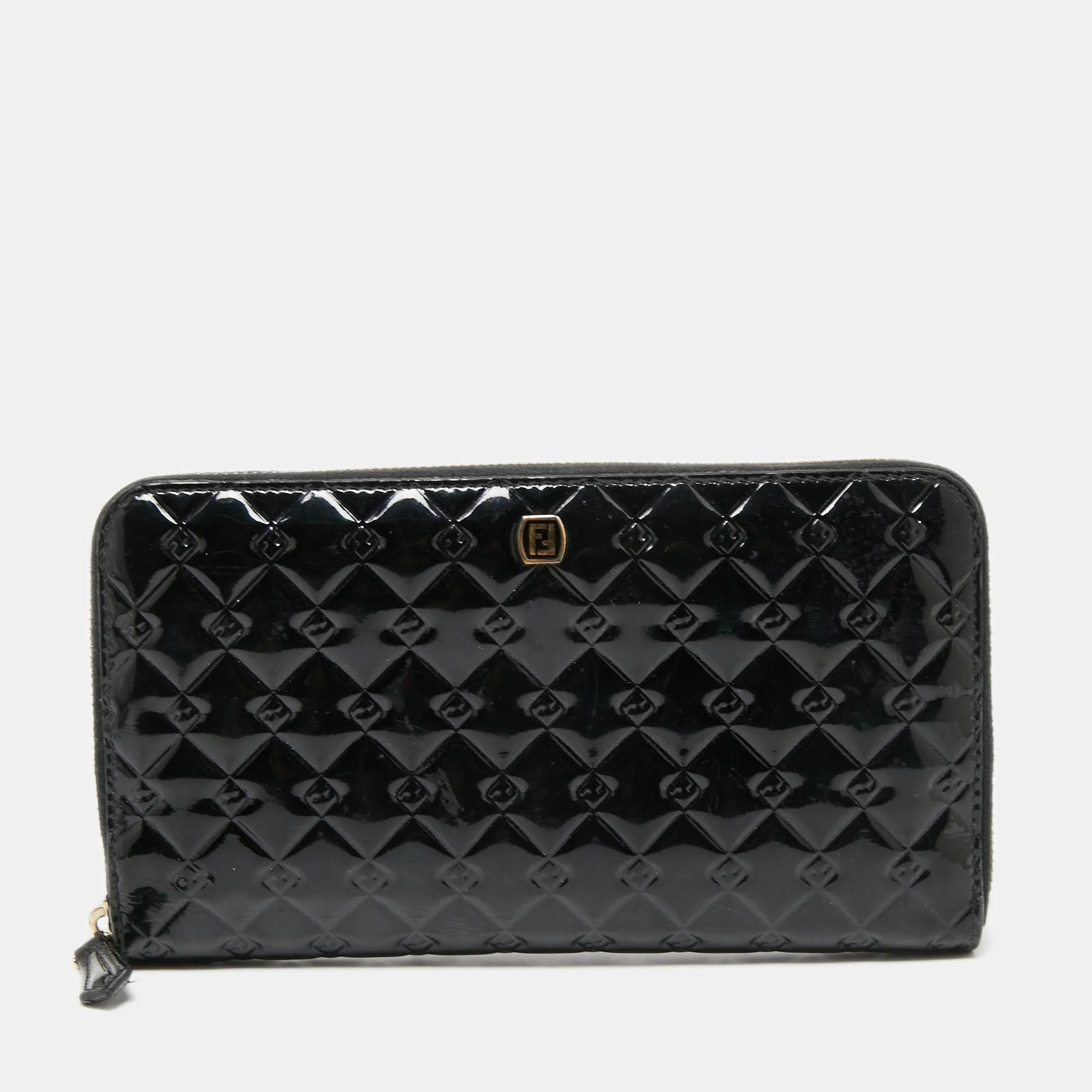 Black Patent Leather Zip Around Wallet
