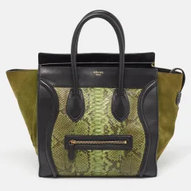 Black/Green Python and Leather/Suede Mini Luggage Tote