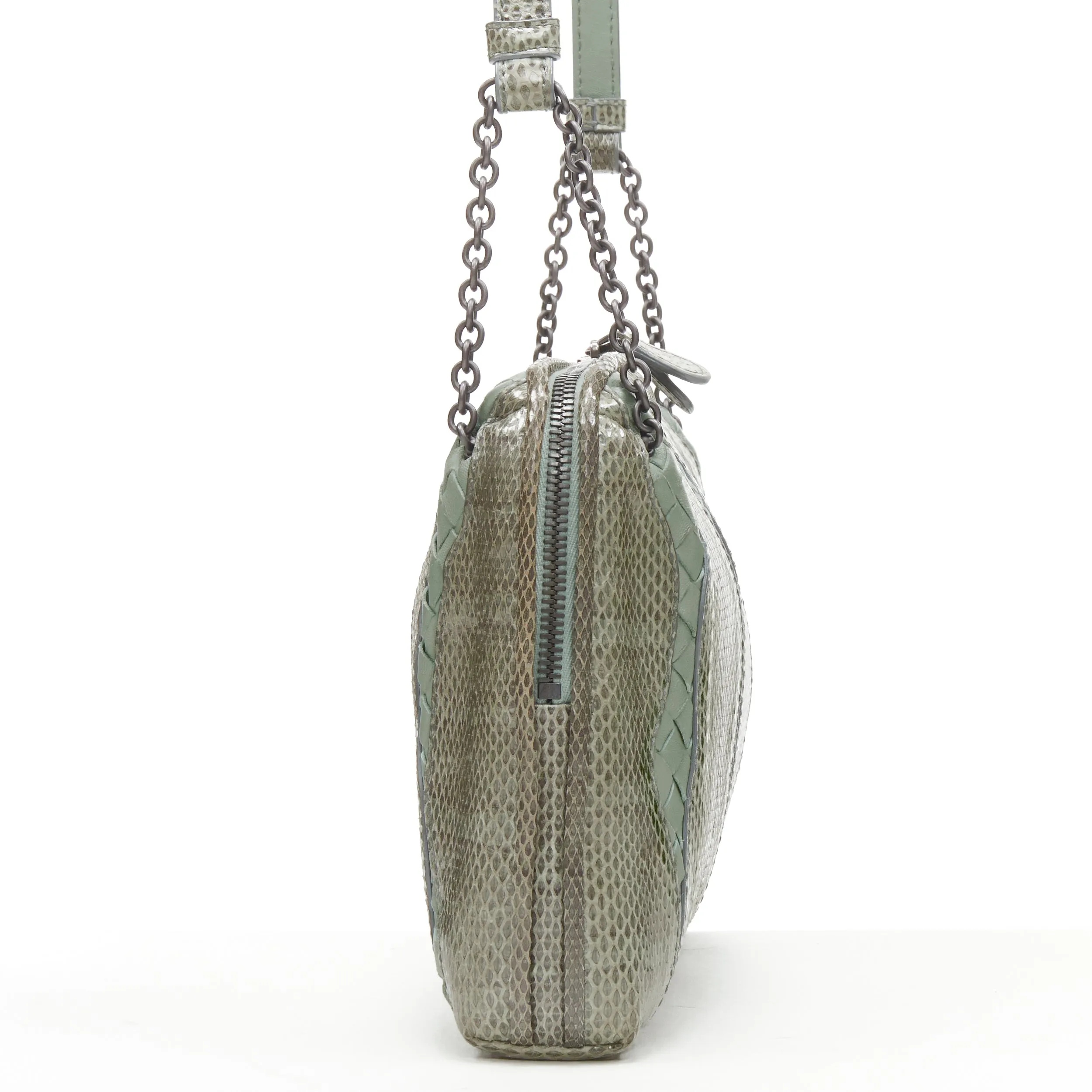 BOTTEGA VENETA Ayers watersnake green Intrecciato woven top zip crossbody bag