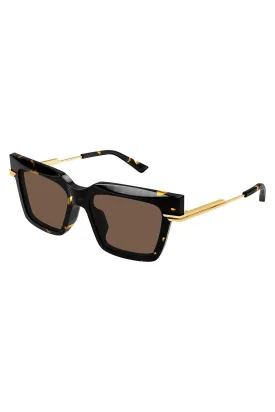 Bottega Veneta Havana/Gold Sunglasses with Brown Lenses
