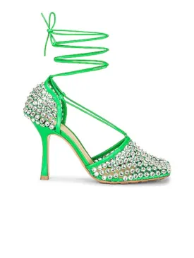 BOTTEGA VENETA Womens Green Tie Ankle Strap Embellished Square Toe Stiletto Slip On Dress Pumps Shoes