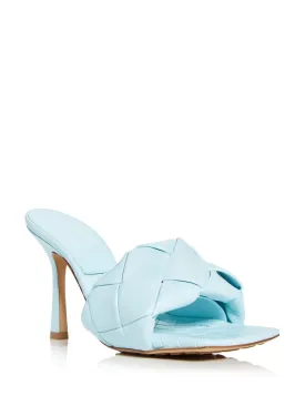 BOTTEGA VENETA Womens Light Blue Quilted Lido Square Toe Stiletto Slip On Leather Heeled