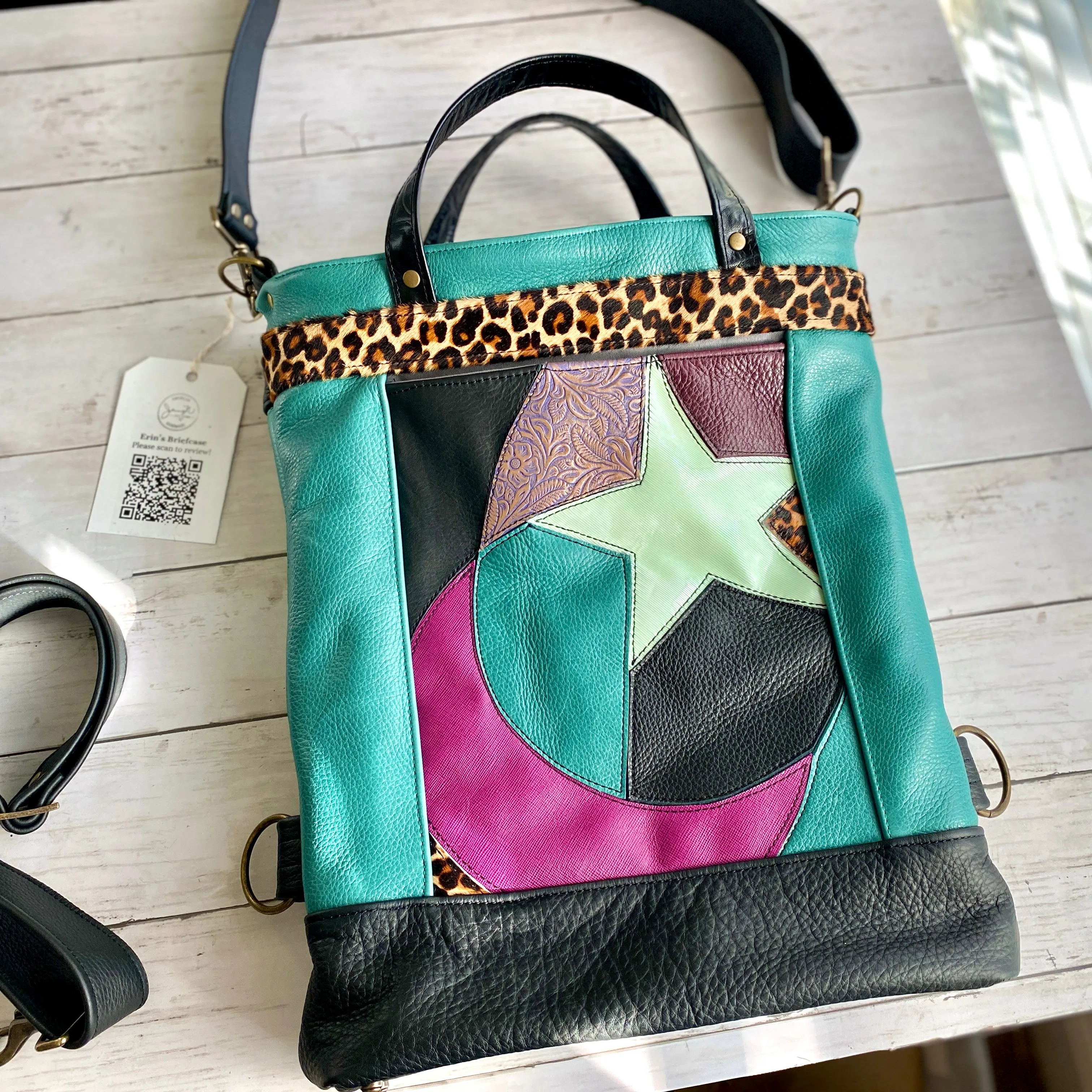 Briefcase in Turquoise, Onyx, Patchwork, Backpack Upgrade