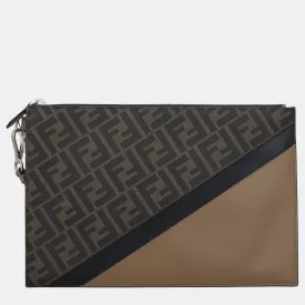 Brown FF Diagonal Flat Wristlet Clutch