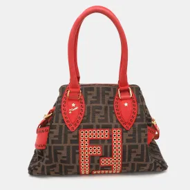 Brown/RedZucca Canvas and Nubuck Small Studded Chef De Jour Bag