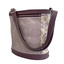 Bucket in Color Block Morning Mist, Eggplant, Handpainted Floral Purple