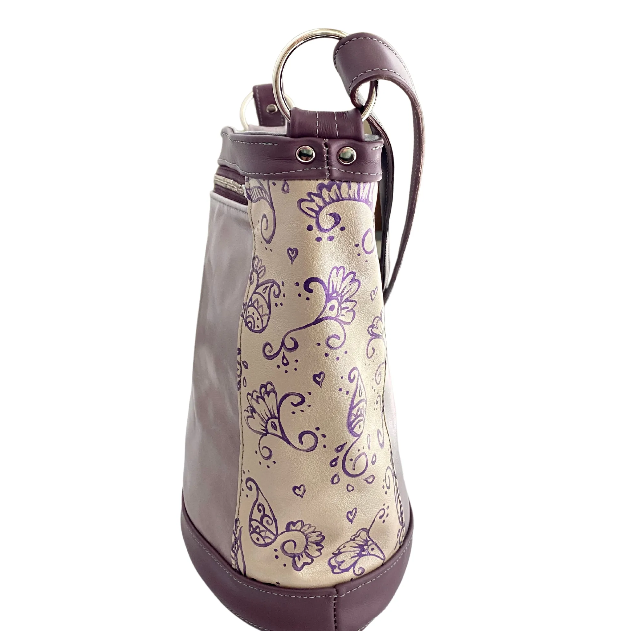 Bucket in Color Block Morning Mist, Eggplant, Handpainted Floral Purple
