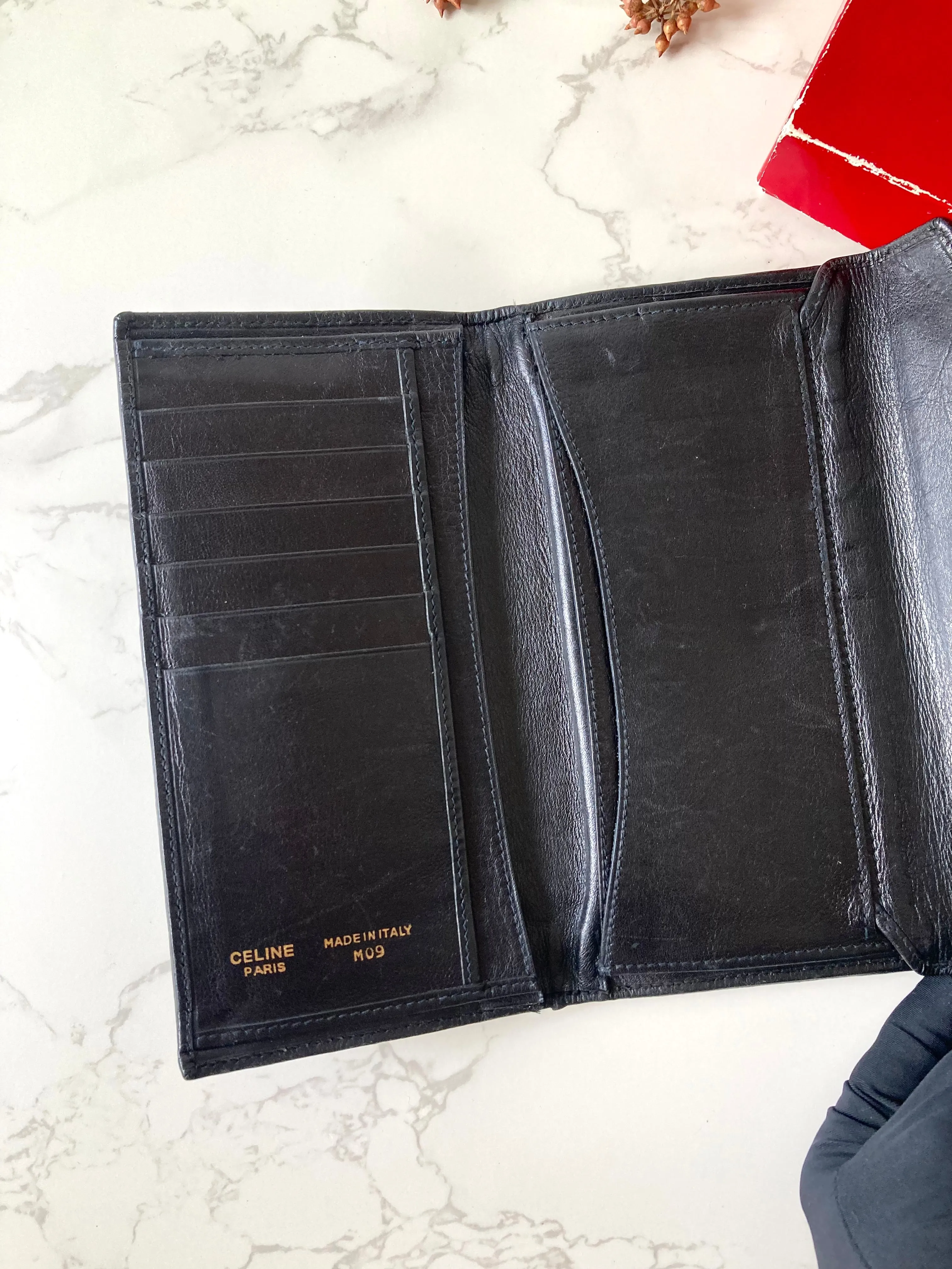 CELINE Black x Gold Ring Lock Leather Long Wallet