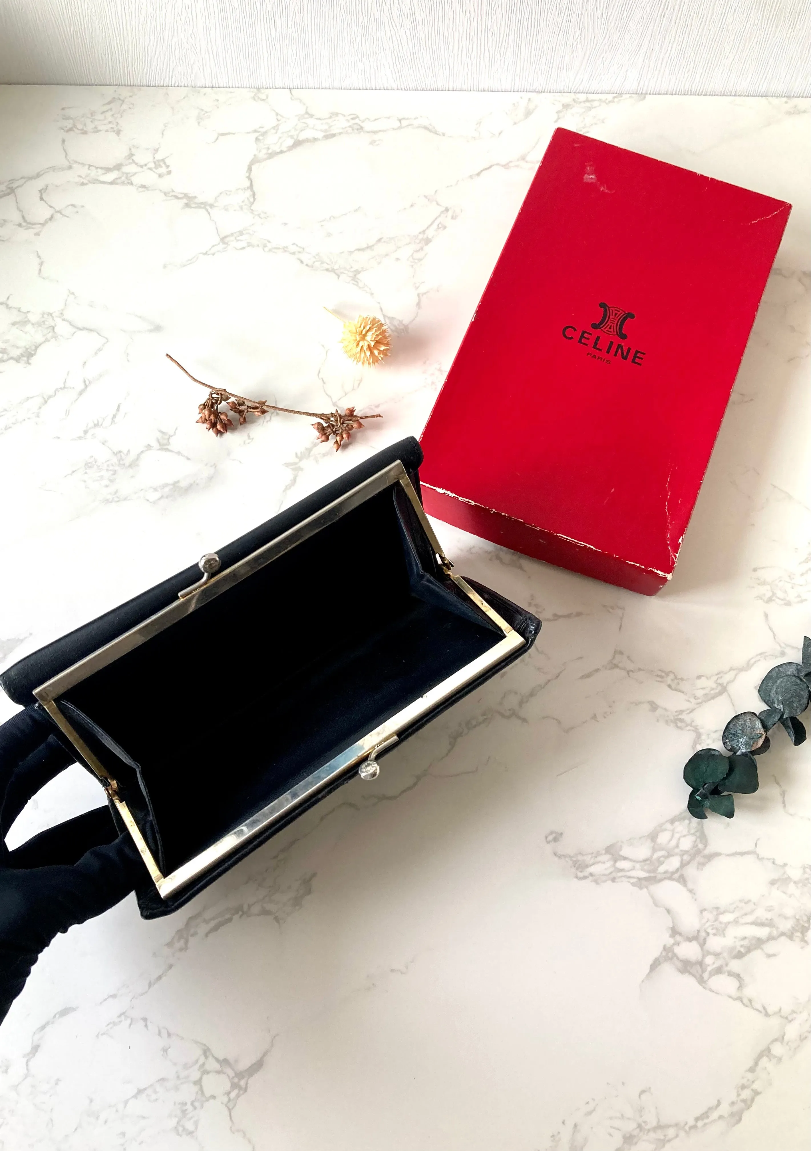 CELINE Black x Gold Ring Lock Leather Long Wallet