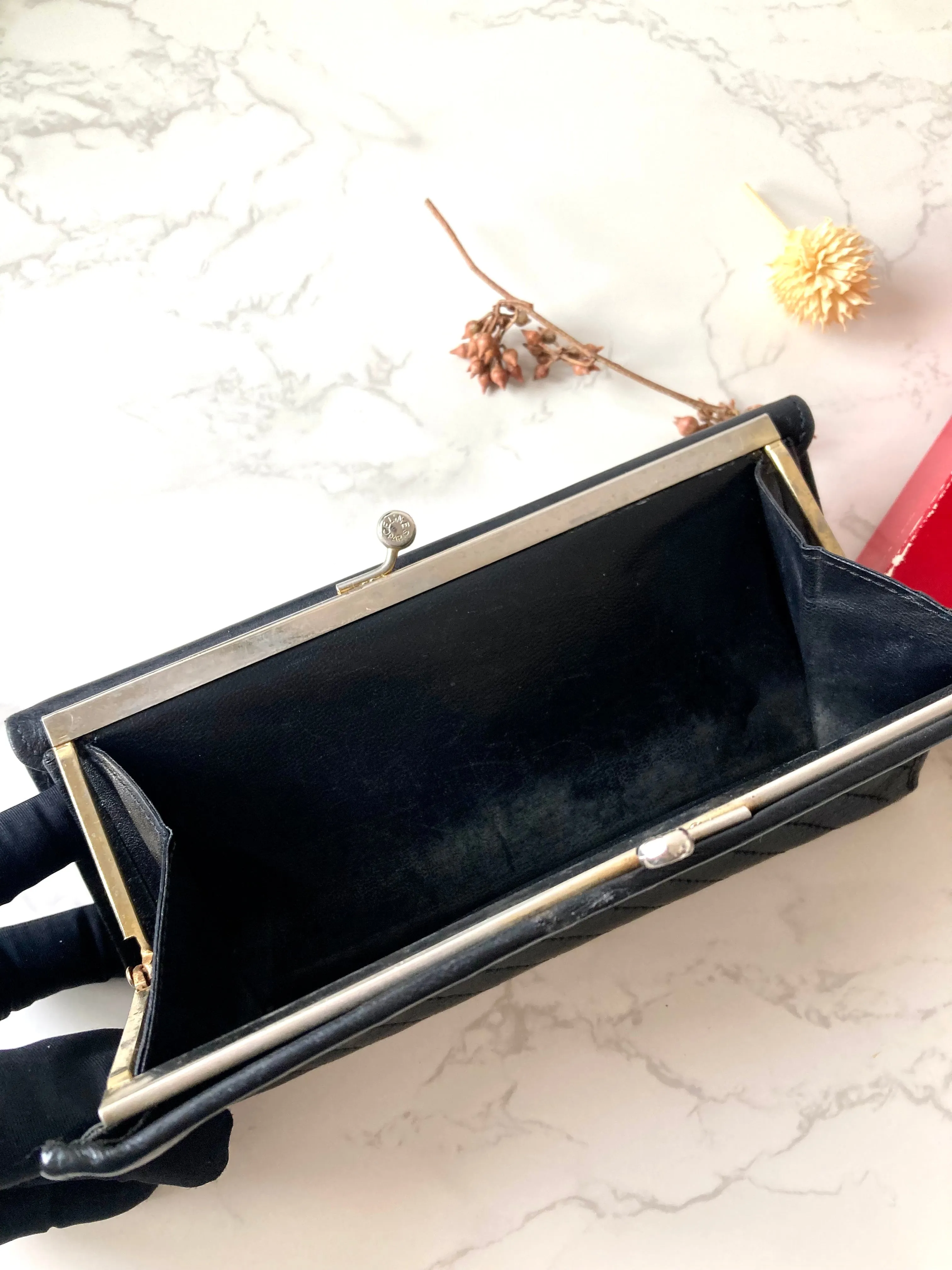 CELINE Black x Gold Ring Lock Leather Long Wallet