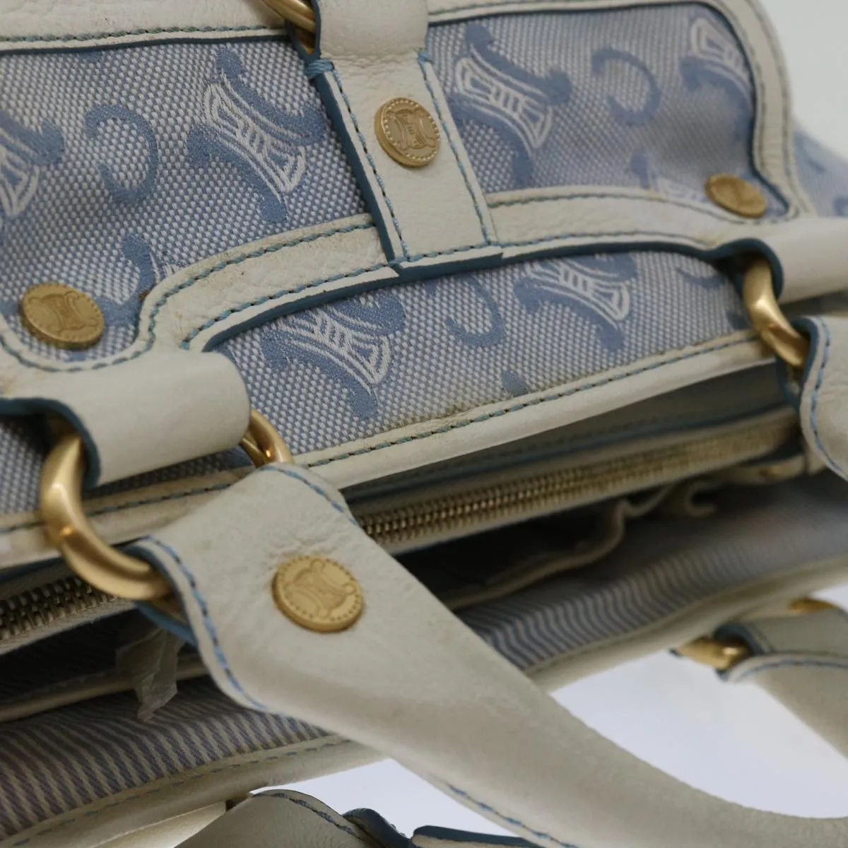 CELINE C Macadam Canvas Boogie Hand Bag Light Blue Auth bs12768